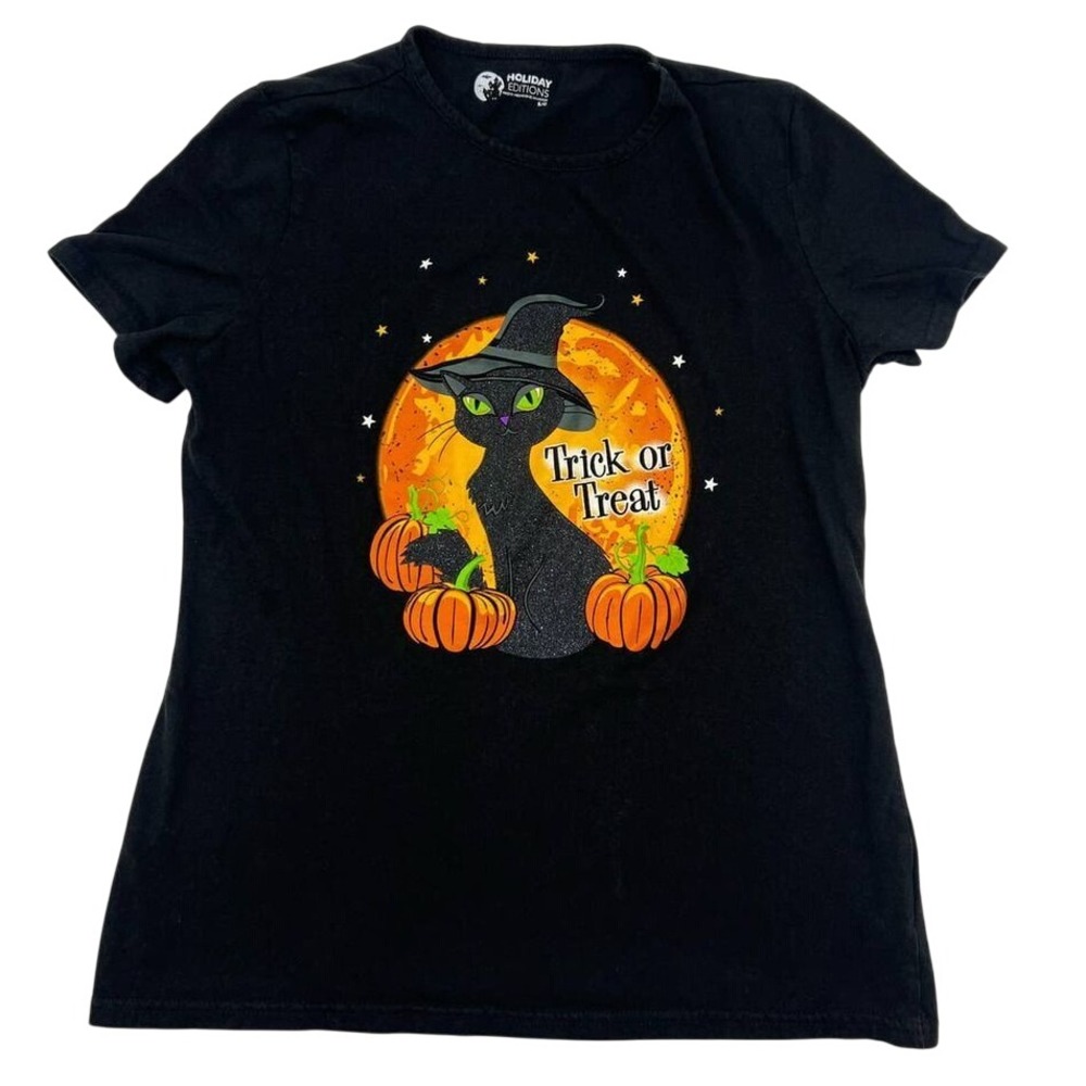 Holiday‎ Editions Kid Black Cat Pumpkin Trick Or Treat Halloween T Shirt Small S